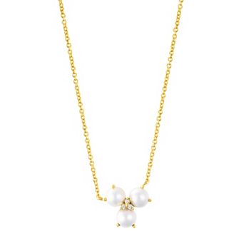 Adornia 14k Gold Tone Adjustable 3-Point Cultured Freshwater Pearl Flower & Cubic Zirconia Necklace