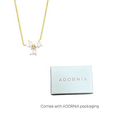 Adornia 14k Gold Tone Adjustable 3-Point Cultured Freshwater Pearl Flower & Cubic Zirconia Necklace
