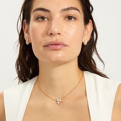 Adornia 14k Gold Tone Adjustable 3-Point Cultured Freshwater Pearl Flower & Cubic Zirconia Necklace