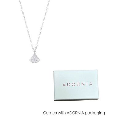 Adornia Silver Tone Pave Cubic Zirconia Leaf Pendant Necklace