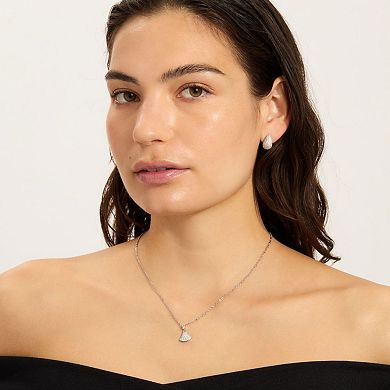 Adornia Silver Tone Pave Cubic Zirconia Leaf Pendant Necklace