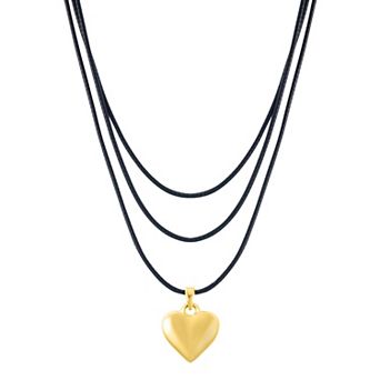 Adornia 14k Gold Tone Adjustable Puffy Heart & Black Chord Necklace