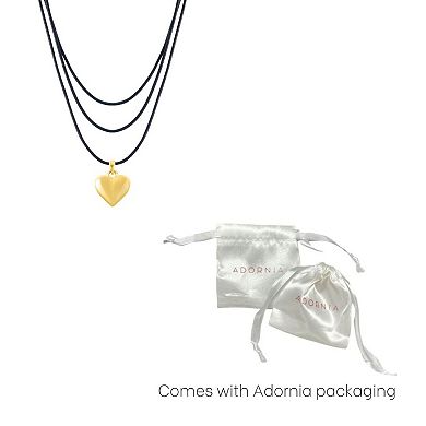 Adornia 14k Gold Tone Adjustable Puffy Heart & Black Chord Necklace