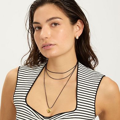 Adornia 14k Gold Tone Adjustable Puffy Heart & Black Chord Necklace