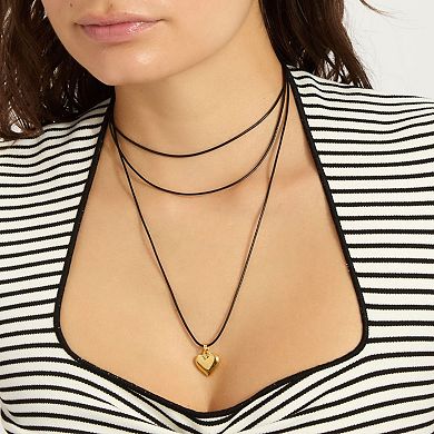 Adornia 14k Gold Tone Adjustable Puffy Heart & Black Chord Necklace
