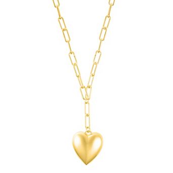 Adornia 14k Gold Tone Adjustable Oversized Puffy Heart Paper Clip Chain Necklace