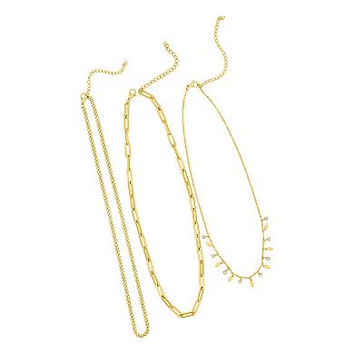 Adornia 14k Gold Tone Paperclip, Curb, & Dangle Crystal Chain Necklace Set