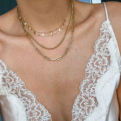 Adornia 14k Gold Tone Paperclip, Curb, & Dangle Crystal Chain Necklace Set