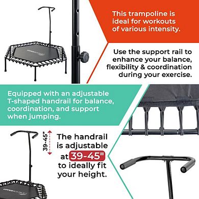 Machrus Upper Bounce 50" Hexagonal Rebounder Fitness Trampoline Adjustable T-shaped Handrail