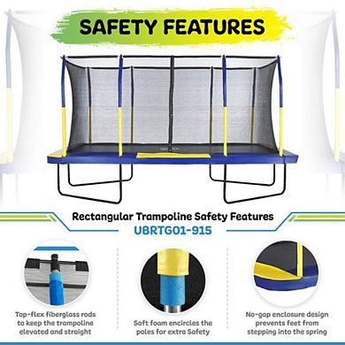 Machrus Upper Bounce - 9' X 15' Gymnastics Style, Rectangular Trampoline With Top-ring Enclosure