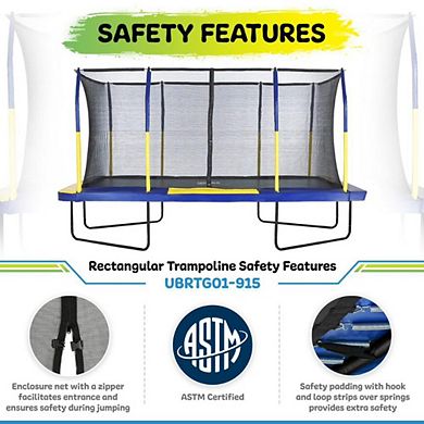 Machrus Upper Bounce - 9' X 15' Gymnastics Style, Rectangular Trampoline With Top-ring Enclosure