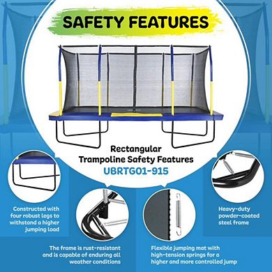 Machrus Upper Bounce - 9' X 15' Gymnastics Style, Rectangular Trampoline With Top-ring Enclosure