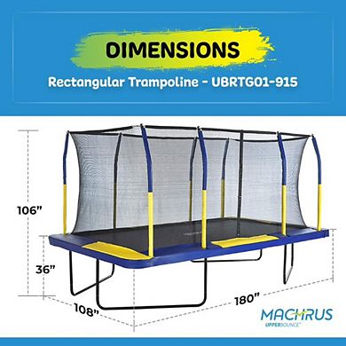 Machrus Upper Bounce - 9' X 15' Gymnastics Style, Rectangular Trampoline With Top-ring Enclosure