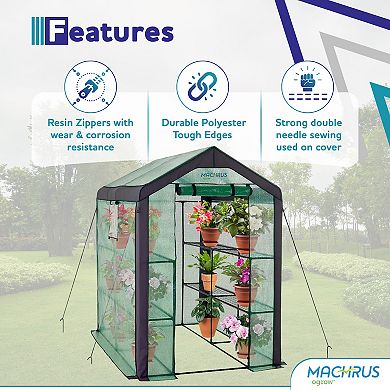 Machrus Ogrow Large Heavy Duty Walk-in 2 Tier 8 Shelf Portable Lawn And Garden Greenhouse