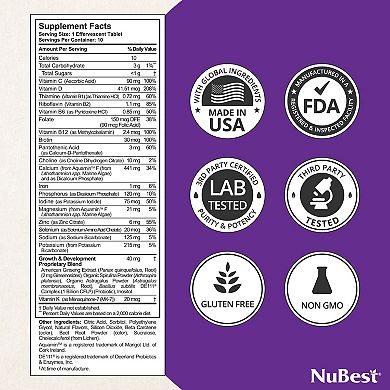 Nubest Tall Fizzy, Effervescent Tablets For Ages 4+, Orange Flavor, 10 Servings