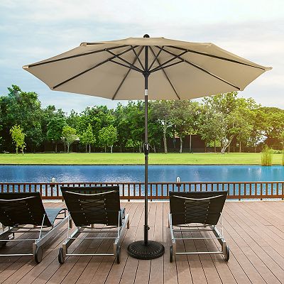 ceramic patio table with umbrella hole Clihome 48 in. Bronze Aluminum Outdoor Dining Table with Round Ceramic Tile  Top, Weather-Resistant, Umbrella Hole IVY14204-CL