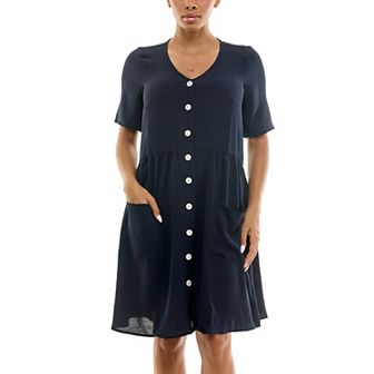 Women's Nina Leonard Button Front Trapeze Dress