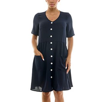 Women's Nina Leonard Button Front Trapeze Dress