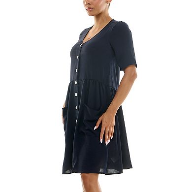 Women's Nina Leonard Button Front Trapeze Dress