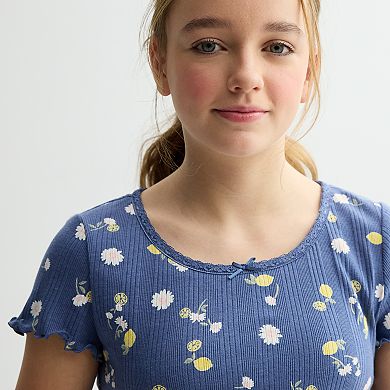 6-20 Girls SO® Lace Trim Short Sleeve Tee in Regular & Plus Size