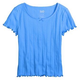 6-20 Girls SO® Lace Trim Short Sleeve Tee in Regular & Plus Size