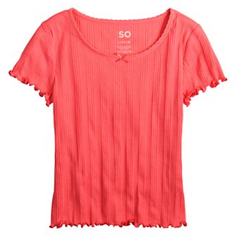 6-20 Girls SO® Lace Trim Short Sleeve Tee in Regular & Plus Size