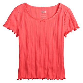 6-20 Girls SO® Lace Trim Short Sleeve Tee in Regular & Plus Size