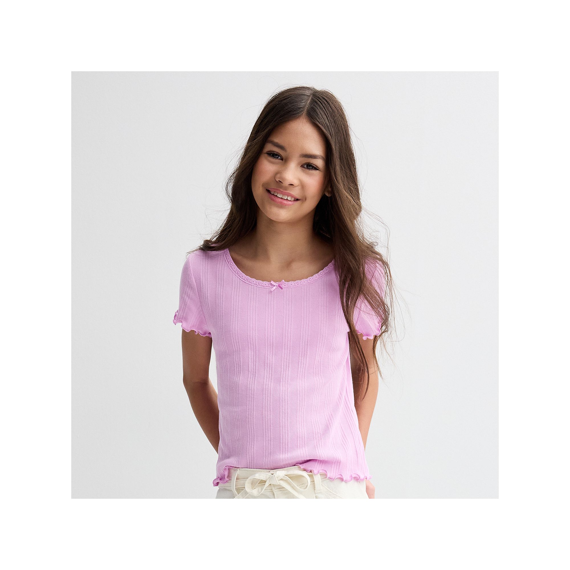 6-20 Girls SO® Lace Trim Short Sleeve Tee in Regular & Plus Size, Girls, 