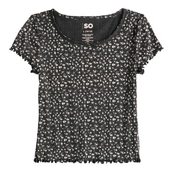 6-20 Girls SO® Lace Trim Short Sleeve Tee in Regular & Plus Size