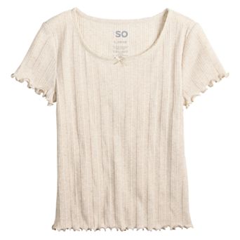 6-20 Girls SO® Lace Trim Short Sleeve Tee in Regular & Plus Size