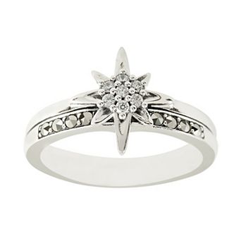Lavish by TJM Sterling Silver Marcasite & Cubic Zirconia Cluster Star Ring