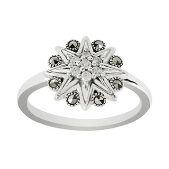 Lavish by TJM Sterling Silver Marcasite & Cubic Zirconia Star Burst Ring