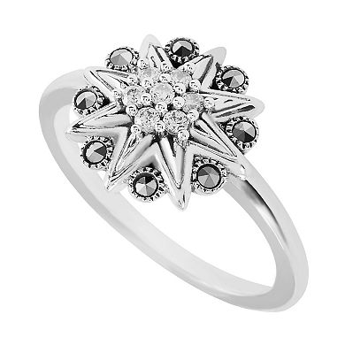 Lavish by TJM Sterling Silver Marcasite & Cubic Zirconia Star Burst Ring