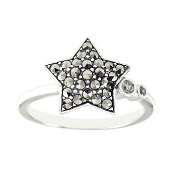 Lavish by TJM Sterling Silver Marcasite & Cubic Zirconia Asymmetrical Star Ring