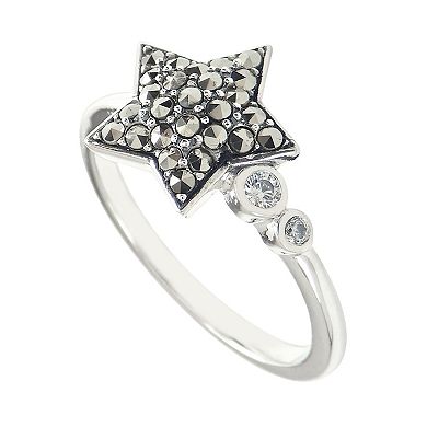 Lavish by TJM Sterling Silver Marcasite & Cubic Zirconia Asymmetrical Star Ring