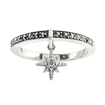 Lavish by TJM Sterling Silver Marcasite & Cubic Zirconia Dangle Star Ring