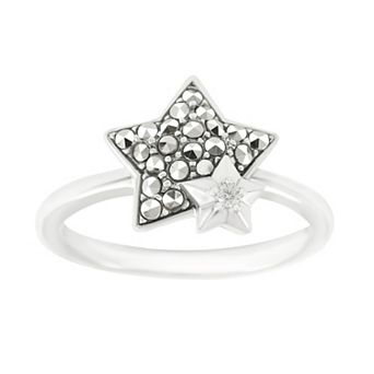 Lavish by TJM Sterling Silver Marcasite & Cubic Zirconia Double Star Ring