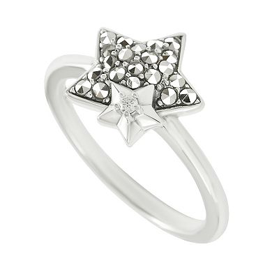 Lavish by TJM Sterling Silver Marcasite & Cubic Zirconia Double Star Ring