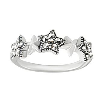 Lavish by TJM Sterling Silver Marcasite & Cubic Zirconia Trio Star Ring