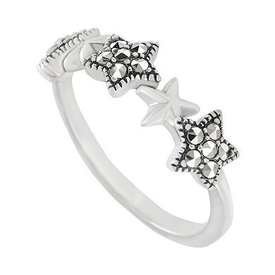 Lavish by TJM Sterling Silver Marcasite & Cubic Zirconia Trio Star Ring
