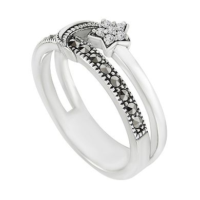 Lavish by TJM Sterling Silver Marcasite & Cubic Zirconia Moon & Star Ring