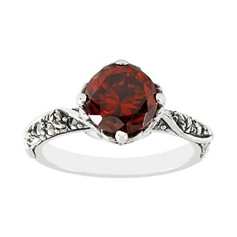 Lavish by TJM Sterling Silver Red Cubic Zirconia & Marcasite Cushion Ring