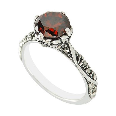 Lavish by TJM Sterling Silver Red Cubic Zirconia & Marcasite Cushion Ring