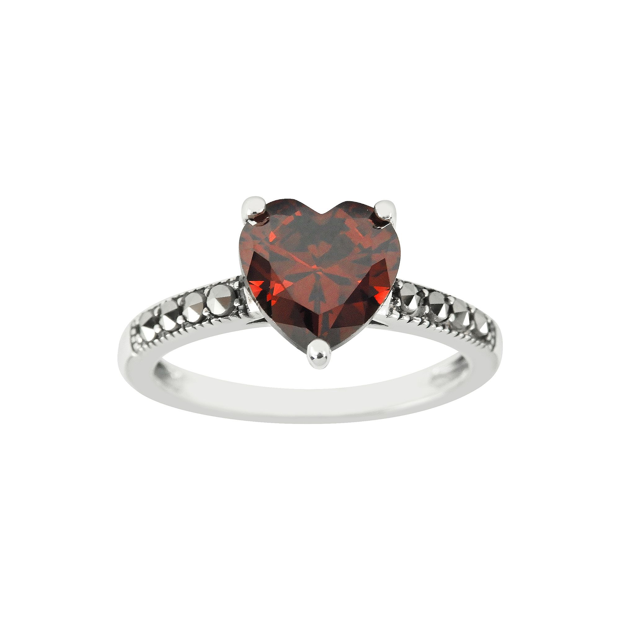 Lavish by TJM Sterling Silver Red Cubic Zirconia & Marcasite Heart Ring, Wo