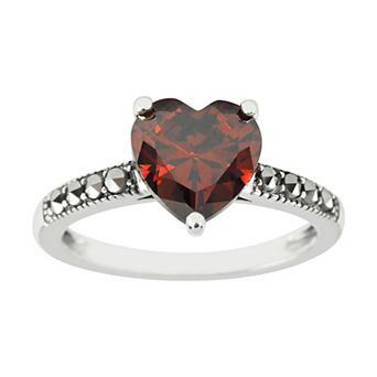 Lavish by TJM Sterling Silver Red Cubic Zirconia & Marcasite Heart Ring