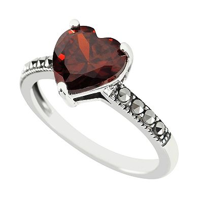 Lavish by TJM Sterling Silver Red Cubic Zirconia & Marcasite Heart Ring