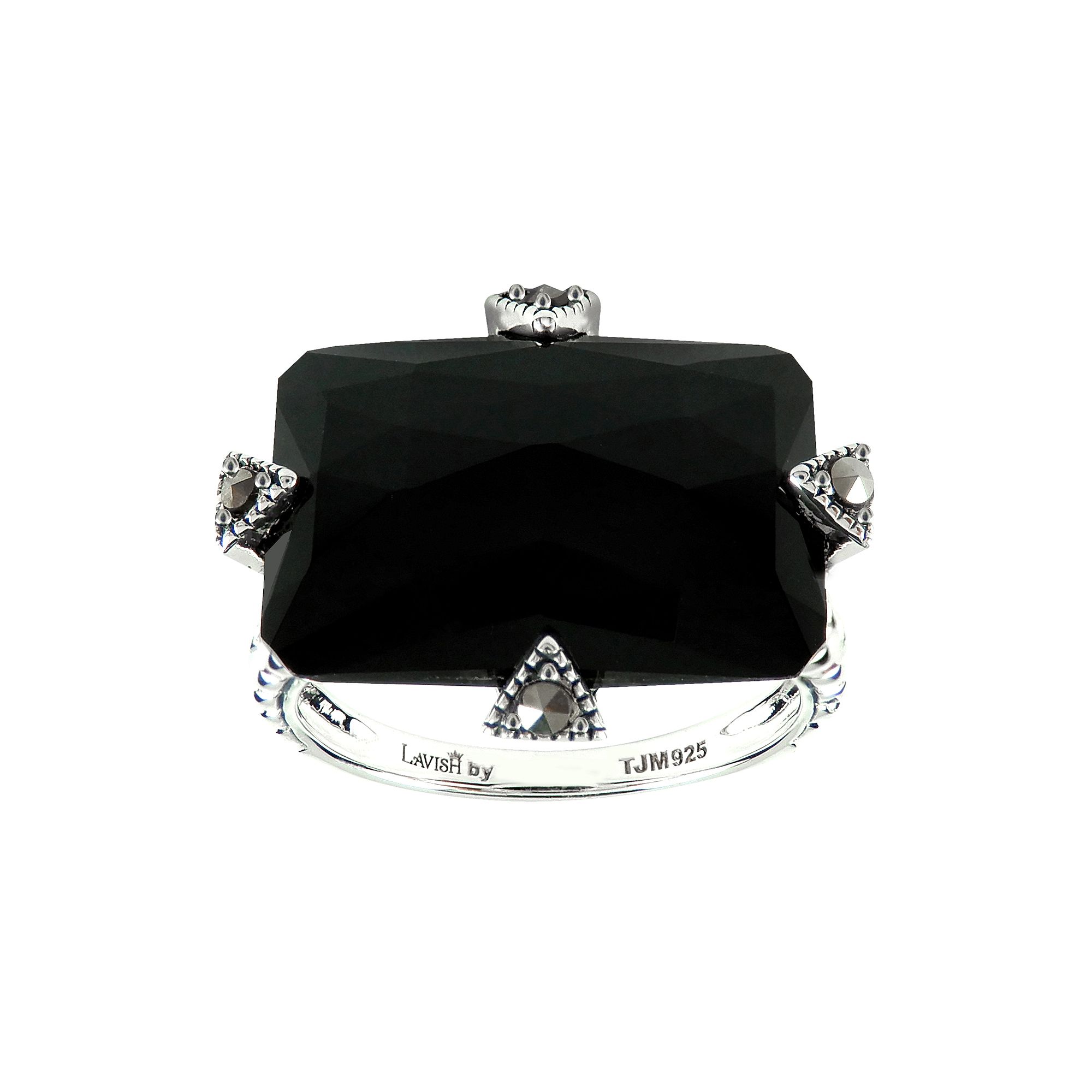 Lavish by TJM Sterling Silver Onyx & Marcasite Rectangular Ring, Womens, S