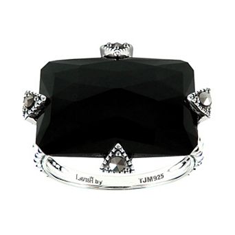 Lavish by TJM Sterling Silver Onyx & Marcasite Rectangular Ring