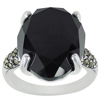Lavish by TJM Sterling Silver Onyx & Marcasite Teardrop Pave Band Ring