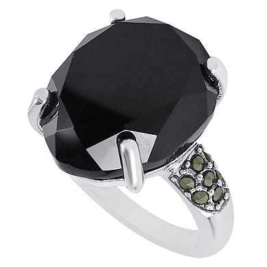 Lavish by TJM Sterling Silver Onyx & Marcasite Teardrop Pave Band Ring